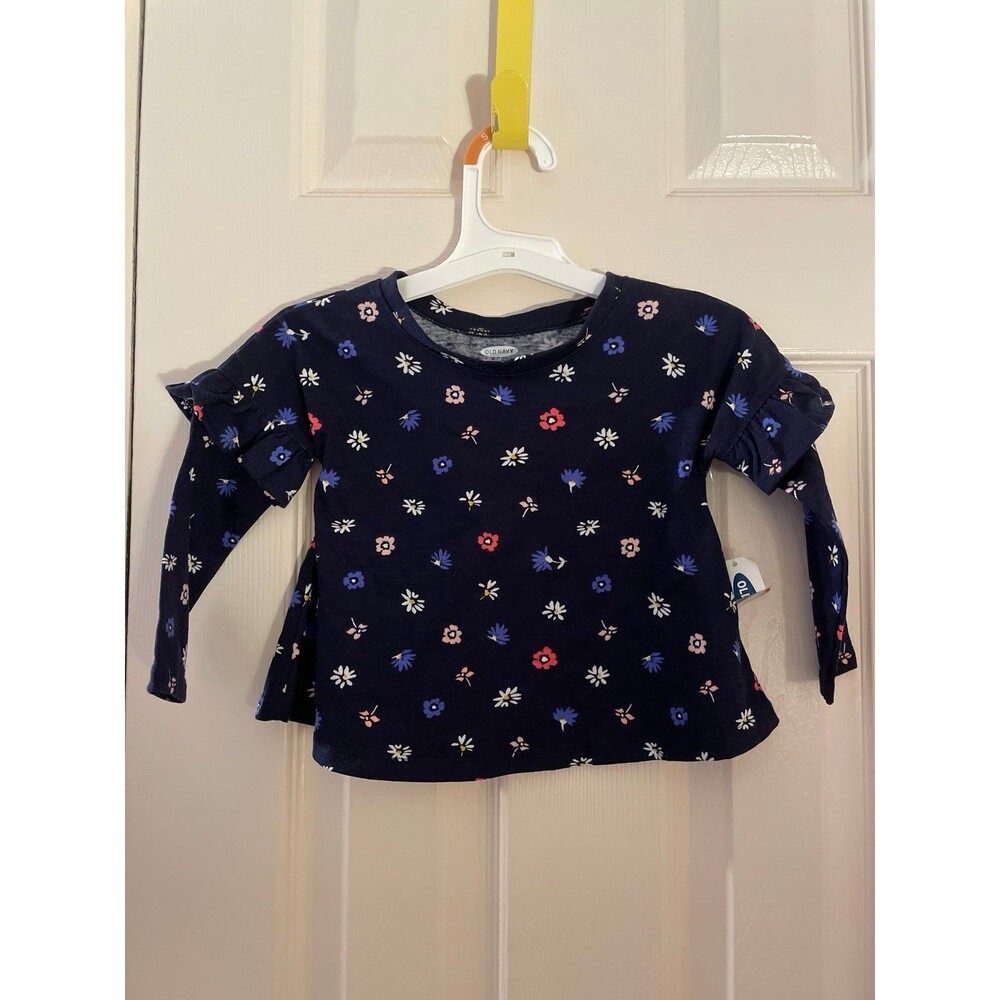 Old Navy Dark Blue Floral infant 12/18mon long ruffle sleeve NWT